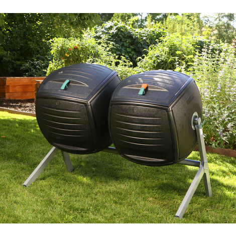 Lifetime Kunststoff Trommelkomposter Kompost-Zwilling 380 Liter  Schwarz  79x144x110 cm