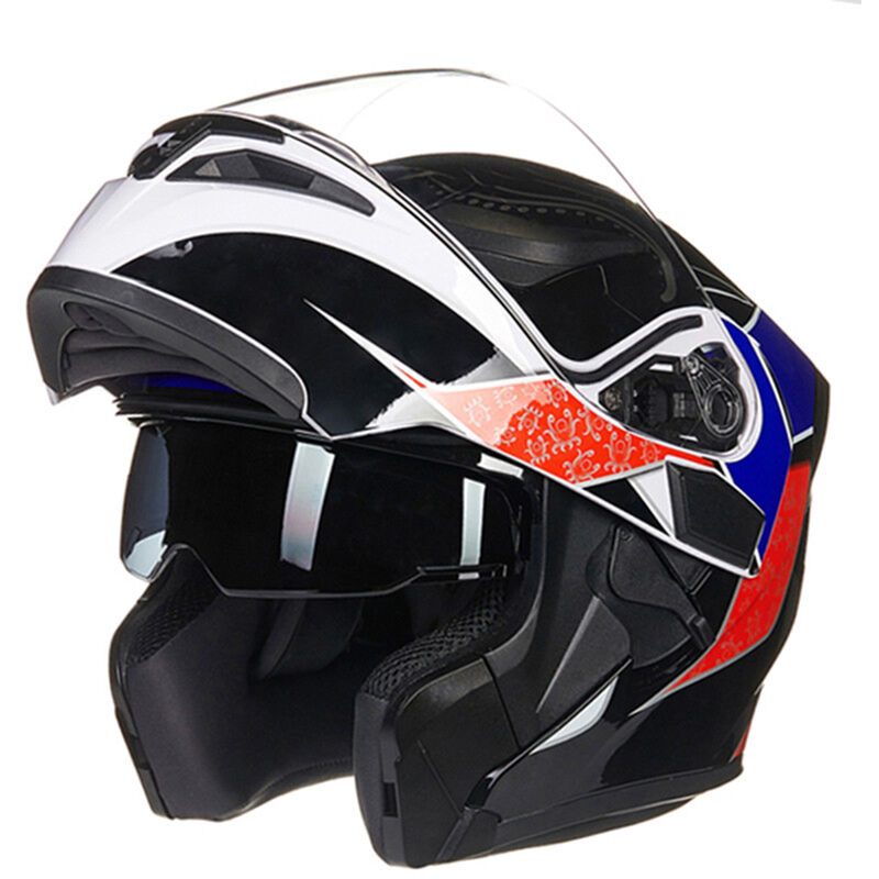 

Ligero, integral, abatible hacia arriba, doble visera, comodo y suave, casco de motocicleta, color opcional del vidrio,Azul, M