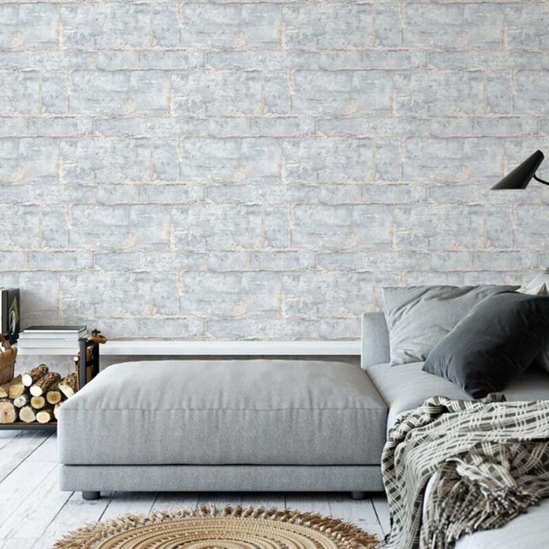 Erismann - Light Blue Wallpaper Textured 3D Realistic Stone Wall Glitter Effect