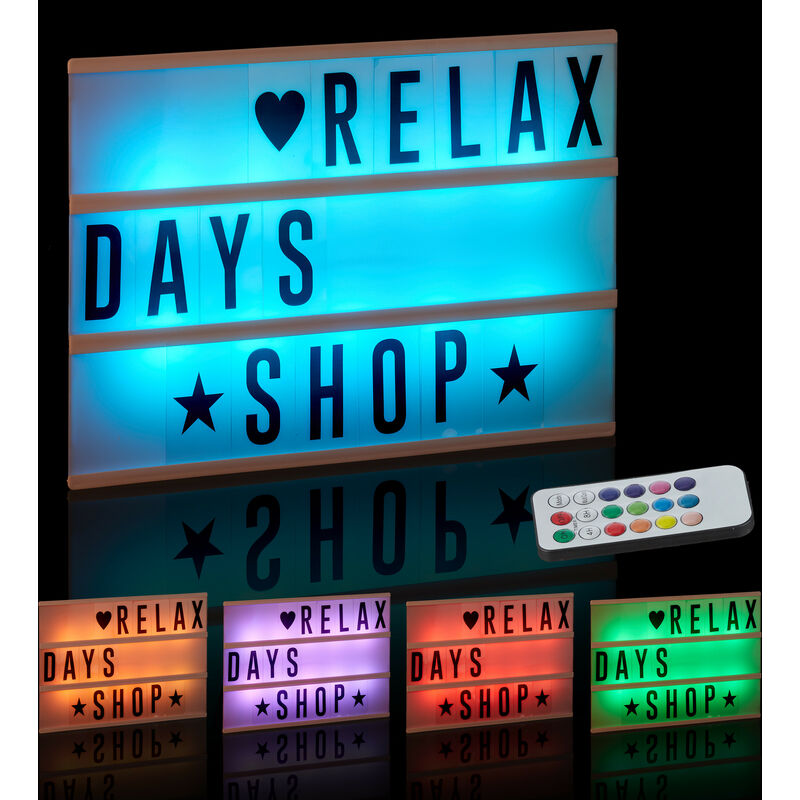 Relaxdays - Light Box Cambia Colore, Insegna Luminosa, 85 Lettere & Simboli, 3 Righe, a Batterie, Lampada, Cornice, bianco