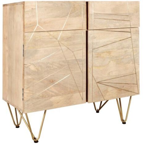 Light Gold 2 Door Medium Sideboard - Solid Mango Wood - L40 x W90 x H80 cm