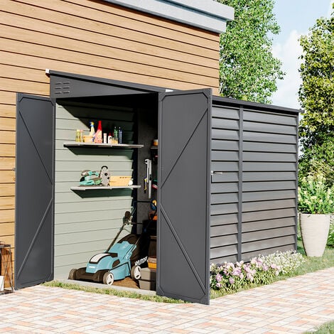 LIVINGANDHOME Light Grey Outdoor Steel Motorcycle Storage Shed