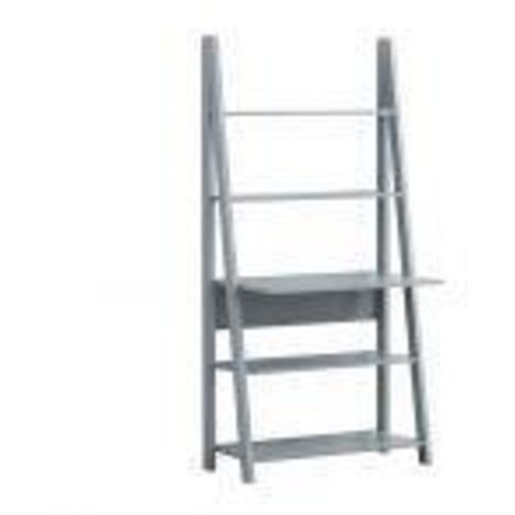 Light Grey Tall Ladder Desk With 5 Tier Shelves Space Saving Home Office Furniture
