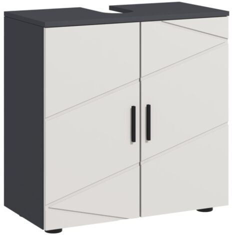 Light Grey Under Sink Bathroom Cabinet with Double Doors and Shelf, Compact Vanity Unit Storage for Basin, 10W x 20Dcm U Cut-Out Design