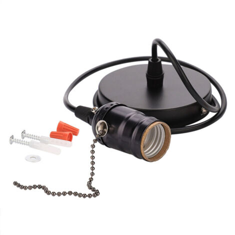 Light Holder, Vintage E27 Pendant Lamp Holder with Lamp Base for Ceiling Mounted Pull Chain (Pearl Black)