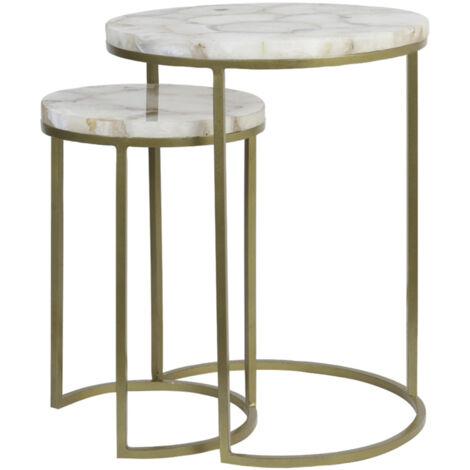 Light & Living ensemble de tables d'appoint 2 Axat agate bronze