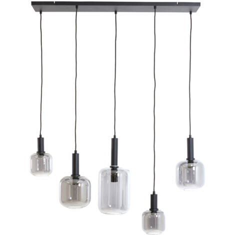 Light & Living - hängeleuchte - Lekar - schwarz - glas -