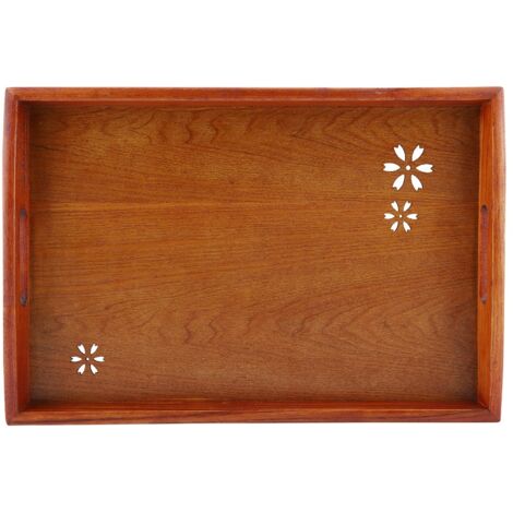 Light Rectangular Solid Wood Cherry Blossom Tea Tray Coffee Fruit Food Serving Plate Home