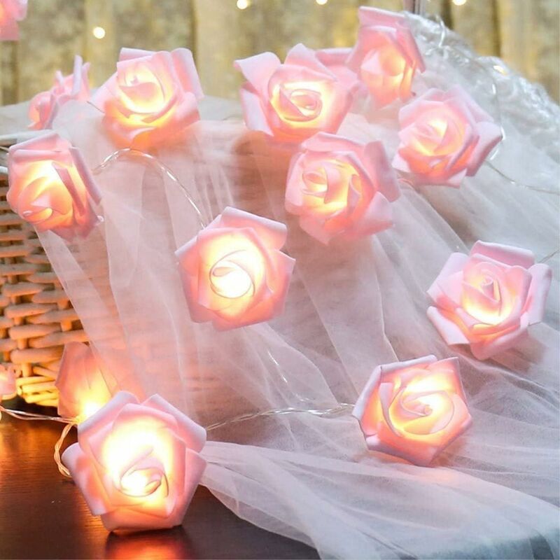 Light string, 20 led pink roses indoor fairy lights Christmas wedding decoration, battery-powered rose lights, suitable for family indoor and outdoor