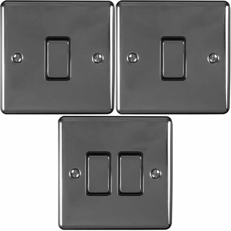 Light Switch Pack - 2x Single & 1x Double Gang - BLACK NICKEL / Black 2 Way 10A