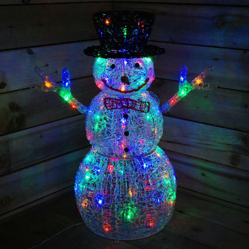 LIGHT UP 76cm ACRYLIC Christmas SNOWMAN with 88 MULTI COLOUR LED Lights