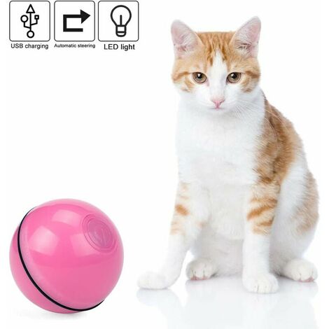 Light Up Ball for Cat Toy 360 Degree Automatic Rotating Ball with LED Light and USB Rechargeable Battery Electric Interactive Toy for Pets Cats Puppies (Pink)