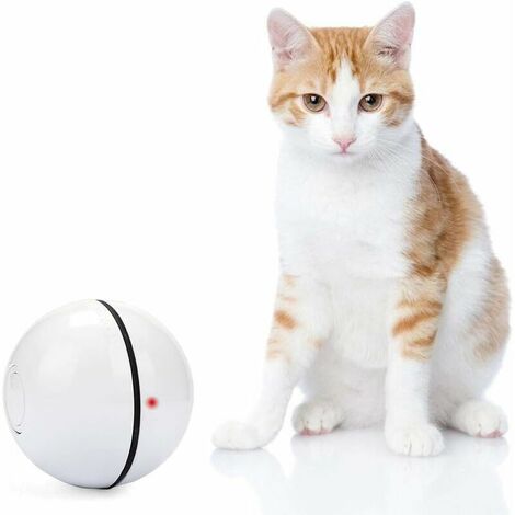 Light Up Ball for Cat Toy 360 Degree Automatic Rotating Ball with LED Light and USB Rechargeable Battery Electric Interactive Toy for Pets Cats Puppies (White)