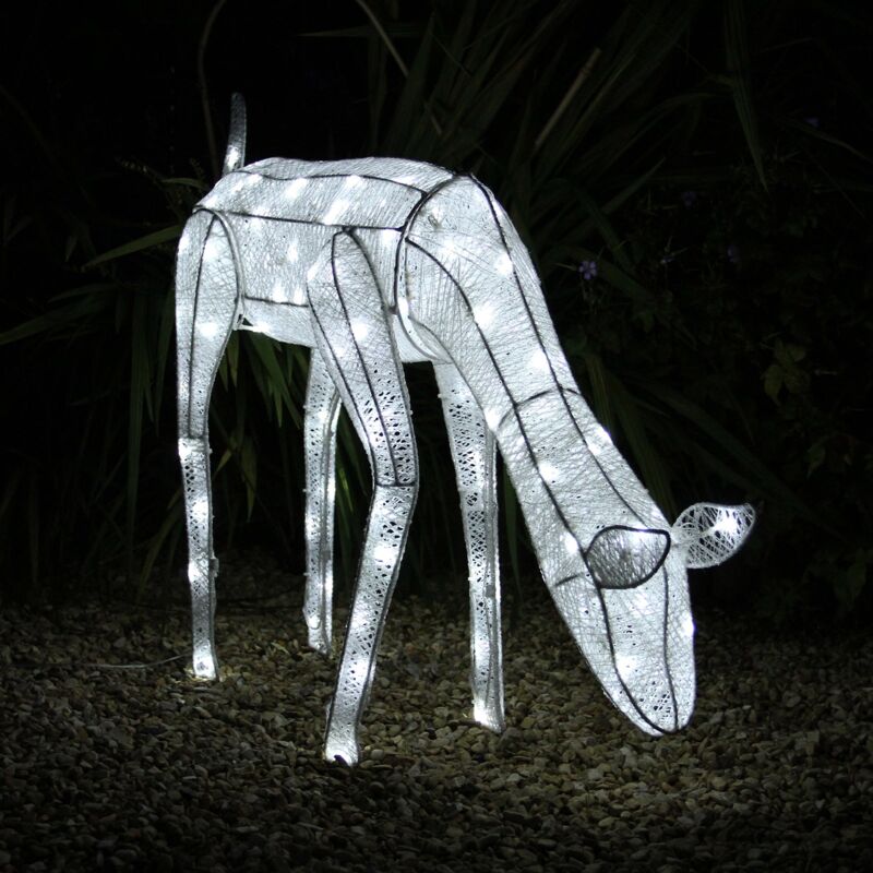 White Light Up Reindeer Doe Christmas Decoration 120 Cool LEDs Figure Ornament Indoor Or Outdoor Use Glitter Large