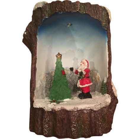 Light Up Log Scene Santa