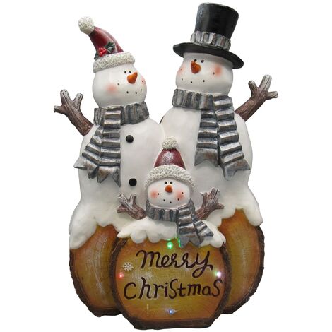 Light Up Merry Christmas Snowmen Figurine (Xmas Festive LED Ornament Decoration)