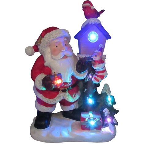 Light Up Santa Birdhouse Christmas Figurine (Xmas Ornament LED Decoration Robin)