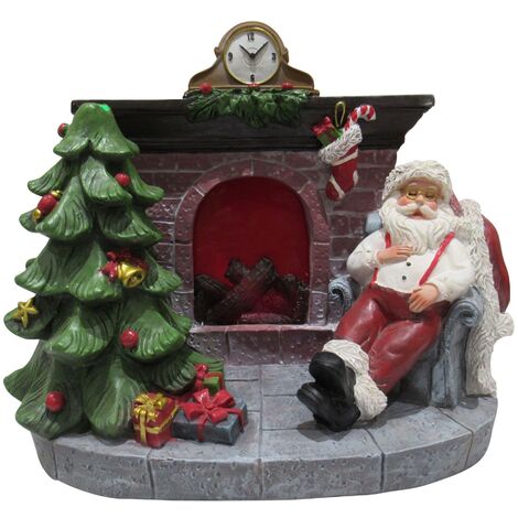 Light Up Santa Fireplace Christmas Figurine (Xmas Festive LED Ornament Decoration)