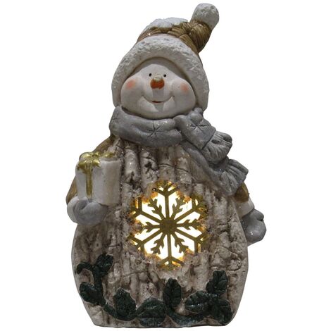 Light Up Snowman Snowflake Figurine (Xmas LED Festive Ornament Decoration)