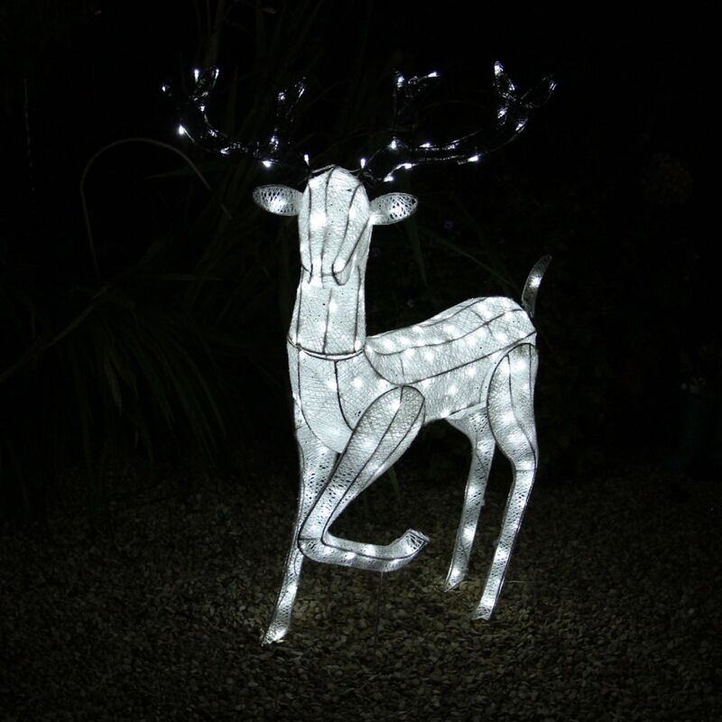 Monster Shop - Light Up Reindeer Stag Christmas Decoration Figure Ornament 200 Cool White LEDs Glitter Indoor Or Outdoor Use Large