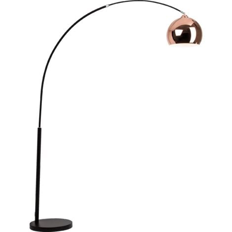 Lightbox Bogenlampe Stehleuchte Lounge Kopf schwenkbar 2,0m Höhe Fußschalter 1x E27 Metall, schwarz/kupfer-LB00000300