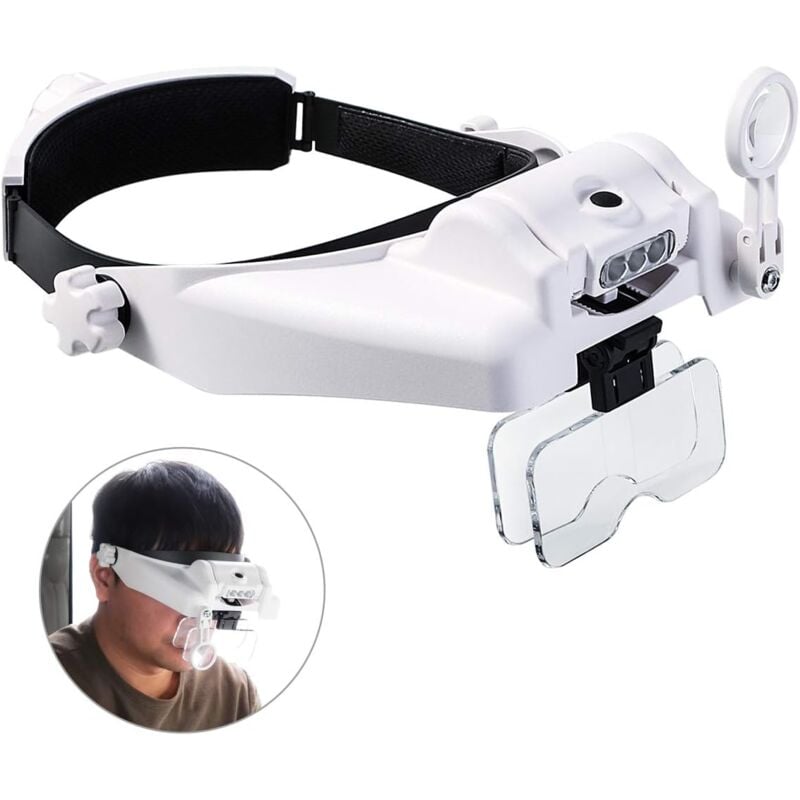 Ahlsen - Illuminated head magnifier with removable LEDs, reading head magnifier, visor, casque de visière, magnifying glass for hobbies, close work