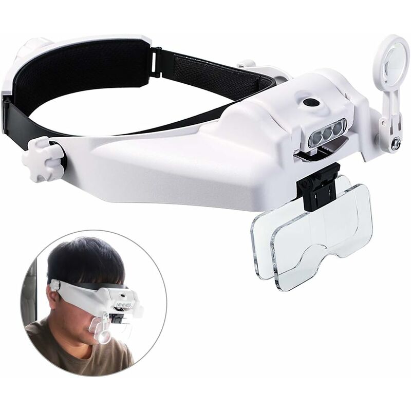Ahlsen - Lighted Head Magnifier With Detachable Leds libres Reading Head Magnifying Glasses Visor Casque de visière Loupe for Hobbies, Close Wor (1X