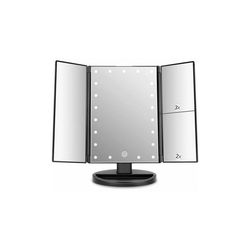 Boed - Lighted Makeup Mirror with 22 LEDs, Triple 2X/3X Magnifying Mirror Adjustable Touch Screen 90° Rotation Table Mirror for Cosmetic and Daily Use