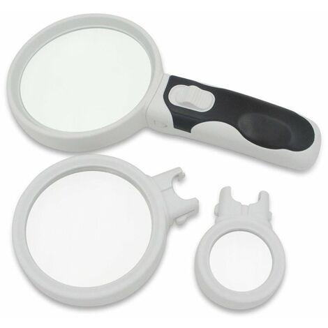 Lighted Reading Magnifier with 3 Lenses: x2.5, x5 & x16 - Illuminated Magnifying Glass for Elderly, Welding, Stamps, Insects, Jewelry, Maps
