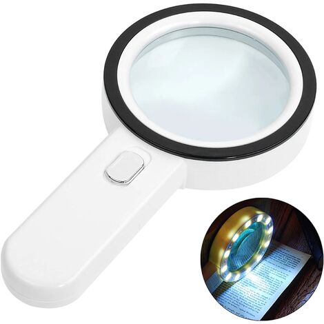 Lighted Reading Magnifier,30X Magnifier with 12 LED Light,Handheld Magnifying Magnifier,Illuminated Magnifier for Reading, Jewelry, Seniors, Visually Impaired, Observation and Crafts (Silver Button)