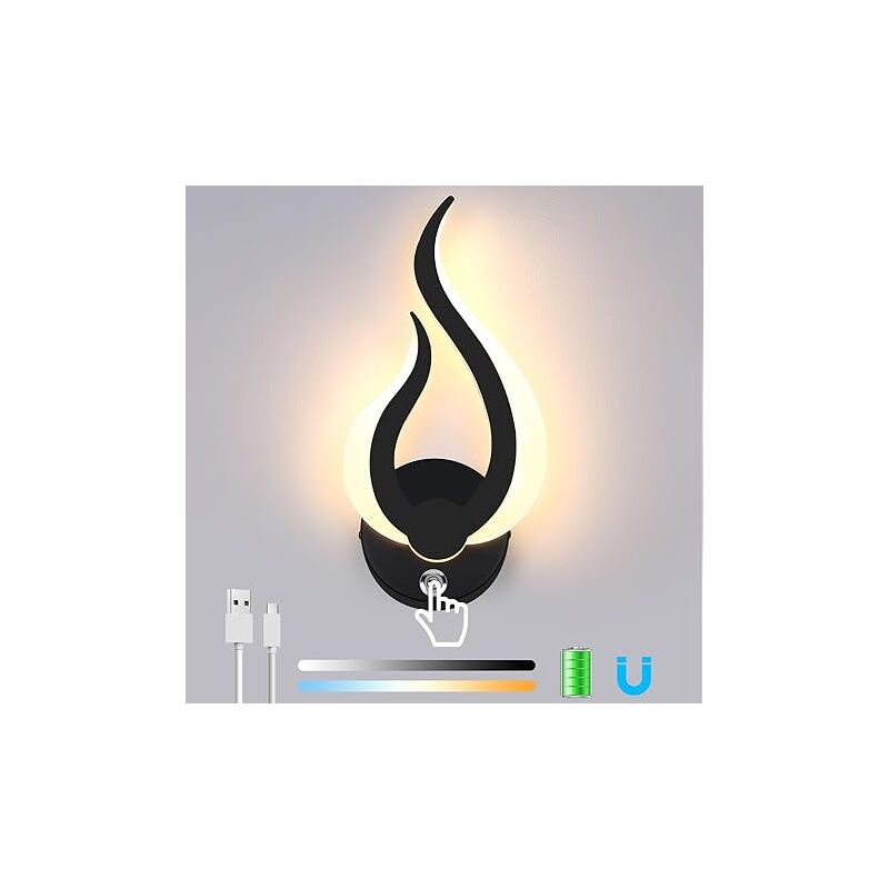 Lightess - led 3 Température de Couleur Lampe Murale Noir Droite