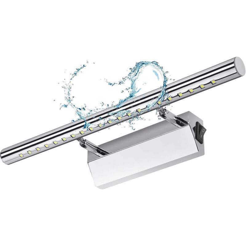 Lightess applique salle de bain avec interrupteur LED 5W 40cm Lampe Salle de Bain Murale Lumière Tableau Étanche IP44 Réglable 180° Éclairage