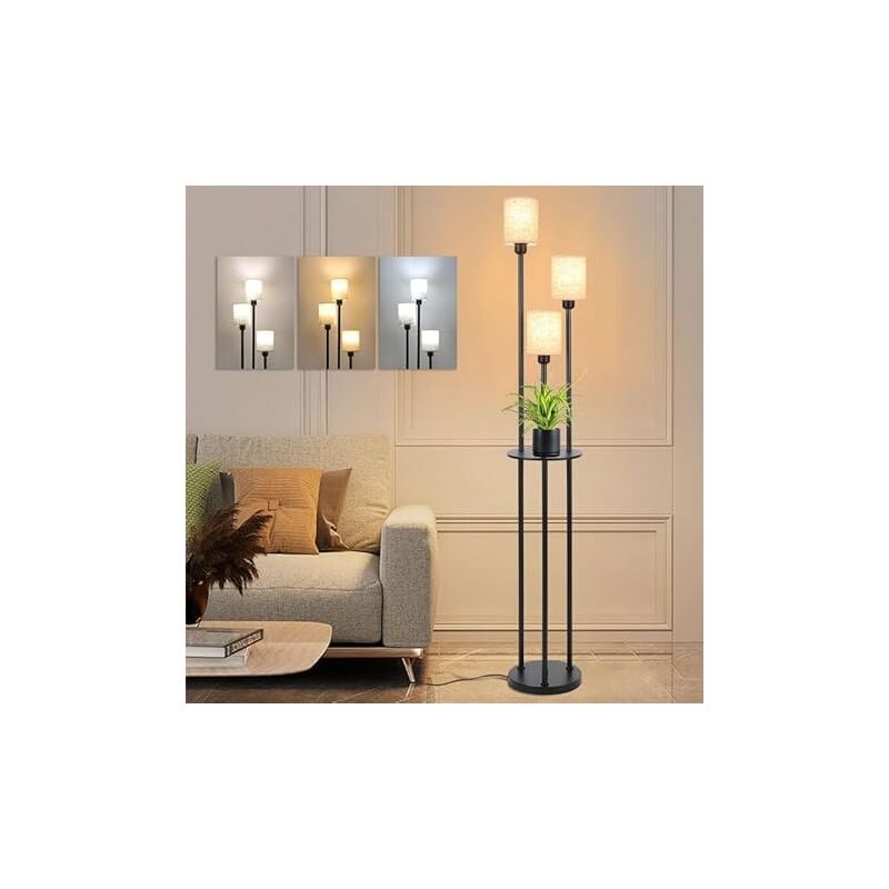 Lampadaire sur Pied Salon avec Etagere et 3 Lumières - Lightess