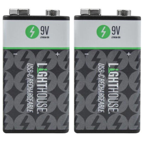Lighthouse 9V USB-C Rechargeable Li-Ion Battery Pack of 2