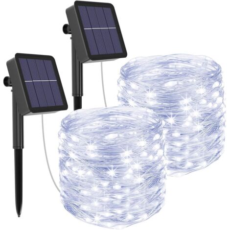 Lighting Modes 120 LED Solar String Fairy Lights 2-Piece, 12 Meter Length, Cool White，Halloween, Christmas, Party [Energy Class A+++]