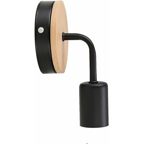 Lighting Nordic LOFT Modern Contemporary E27 LED Wall Lamp Solid Wood & Wrought Iron Wall Spotlight Bedroom Living Room Bedside Stairs Wall Lamp (Black)