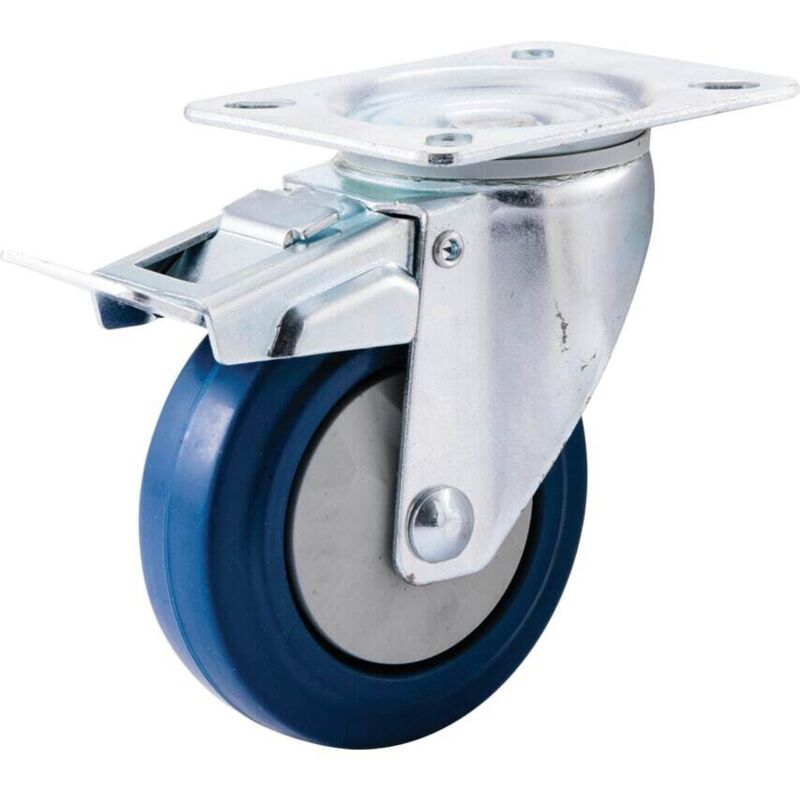 Atlas Workholders - Braked Swivel Plate 100mm Blue Rubber Tyre