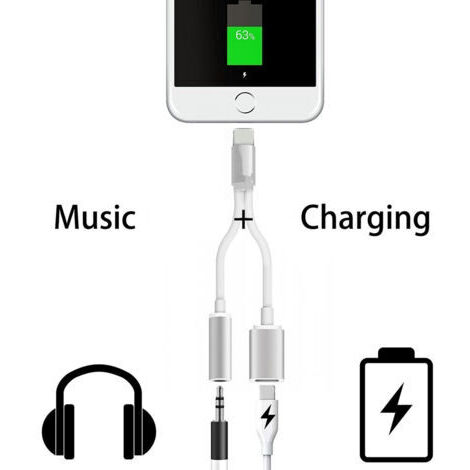 Lightning Adapter, silber, Lade- und Synchronisations-Y-Kabel 3,5 mm