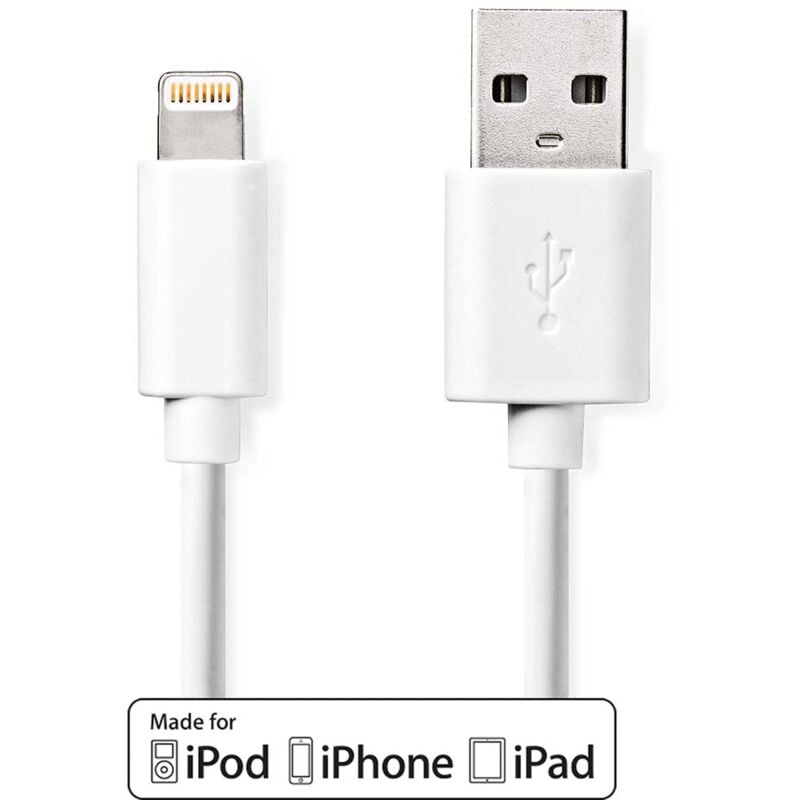 Nedis - Lightning Câble usb 2.0 Apple Lightning à 8 broches usb-a Mâle 480 Mbps Plaqué nickel 3.00 m Rond pvc Blanc Label