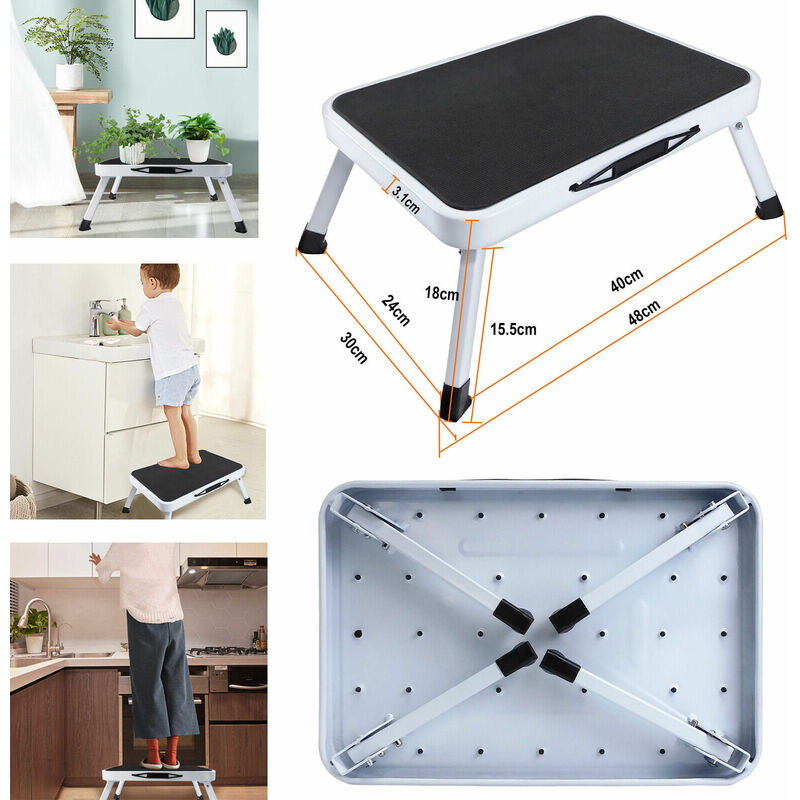 Lightweight Folding Steel Step Ladder One Step Stool, Portable Household Small Ladder with Anti-slip Foot Pads, Multipurpose Step Up Platform Kitchen