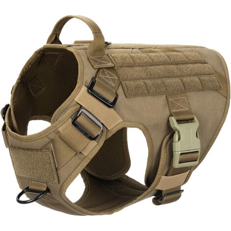 Lightweight Tactical Dog Harness with Handle, Dog Training Molle Vest, Anti-Pull Front Leash Clip, Hook and Loop Panel for Dog ID Badge (XL)