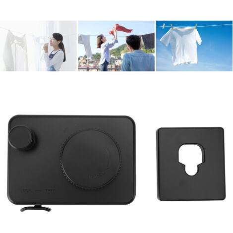 [Ligne à linge rétractable] [no brand] Séchoir mural en corde extensible acier inoxydable noir pour intérieur/extérieur - Installation facile sans perçage