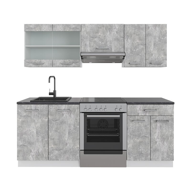 Cuisine R-Line, Béton/blanc, 200 cm sans plan de travail Vicco