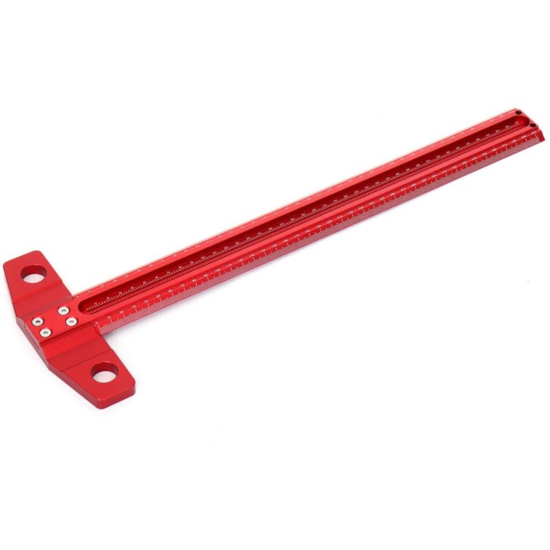 Ligne de travail du bois Scriber T-type Ruler 1mm Hole Crossed Ruler Jauge de marquage en alliage d'aluminium - 300mm