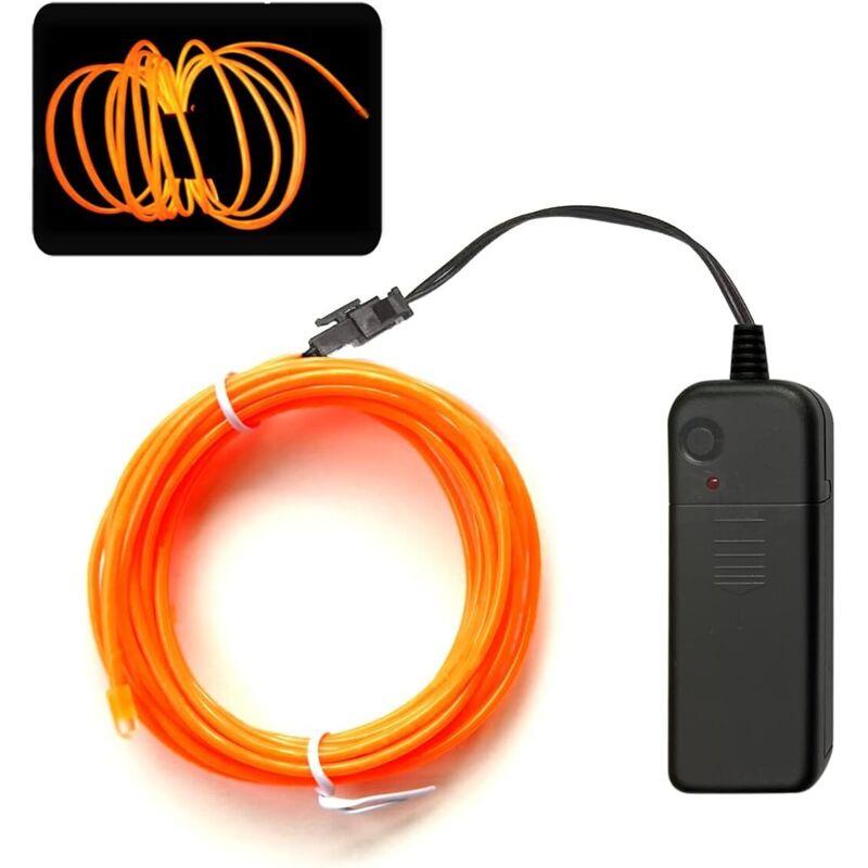 Ligne lumineuse orange, bande lumineuse néon portable du paquet de batterie 5M, peut être coupée à volonté, applicable à la fête, Halloween,