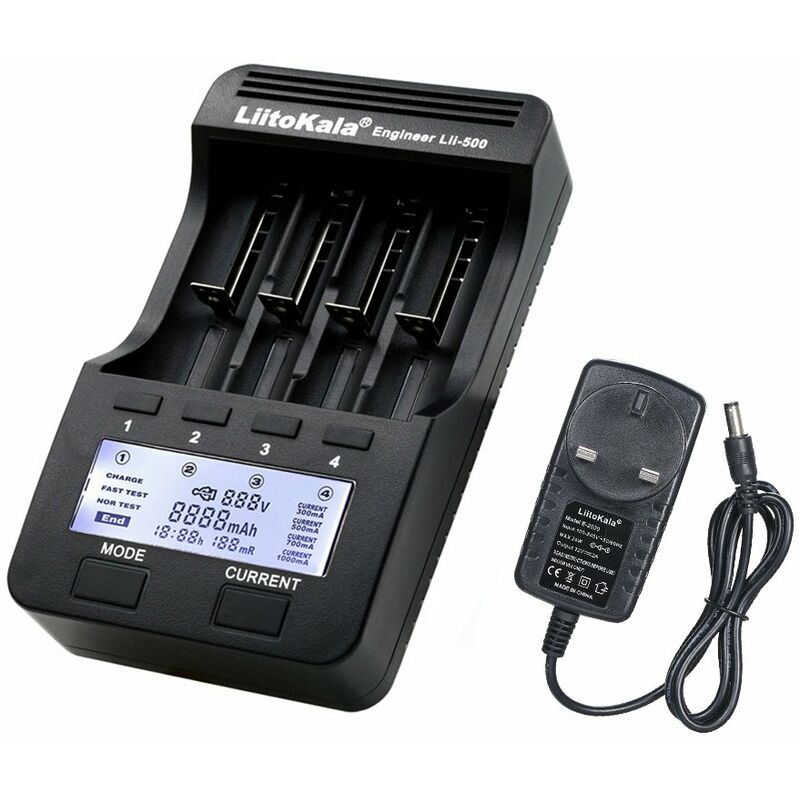 LiitoKala Lii-500 4 Slots Smart Intelligent Battery Charger Kit for 3.7V Li-ion & 1.2V Ni-MH Rechargeable Battery LCD Display,model: type 2