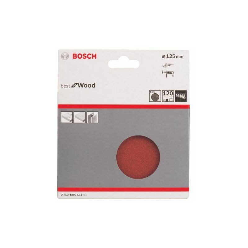 

Bosch 2 608 605 441 - Juego de hojas lijadoras, 10 piezas - 125 mm, 120 (pack de 10)