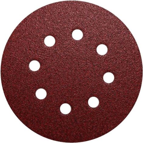 Lija de 5 pulgadas (12,7 cm) de ancho, 8 agujeros, con reverso de terciopelo rojo, grano 80, 50 unidades