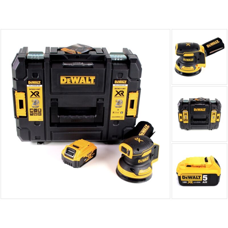 Lijadora excéntrica sin cable y sin escobillas DeWalt DCW 210 NT 18V 125 mm + 1x batería 5,0 Ah + maletín de transporte - sin cargador