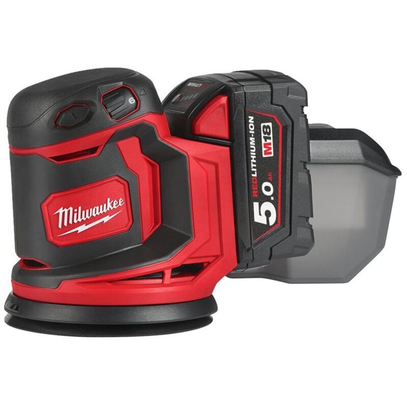

Milwaukee M18 BOS125-502B Litio-Ion Juego lijadora excéntrica (batería 2x 5.0Ah) en maletín - 125 mm